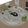 Modern Curved Sofa and Coffee Table Combination With Green Chairs Round Rug and Minimalist Interior