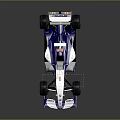 Blue And White Formula One Race Car With Streamlined Design And Sponsor Logos