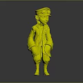 3D Biological Character Standing With Aviator Hat Goggles Orange Coat And Red Armband