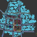 Urban Aerial Planning Featuring High Rise Buildings Central Water Lake and Surrounding Green Spaces