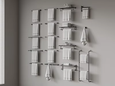 Modern Metal Bathroom Shelves with Wall Mounted Racks White Towels and Storage Design 3d model
