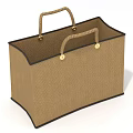 Brown Woven Handle Cloth Tote Bag With Black Trim And Metal Fasteners