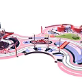 Fun Curved Children's Playground With Slides Tracks Green Area And Interactive Zones