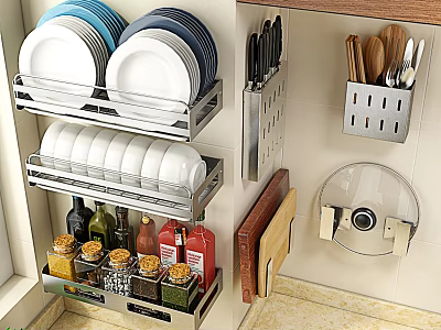 Stainless Steel Bathroom Cabinet Shelf With Wall Mount Design And Multiple Storage Layers 3d model