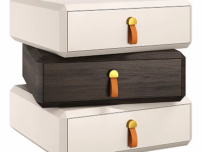 Modern Bedside Table Design With White And Dark Wood Drawers And Leather Handles 3d model