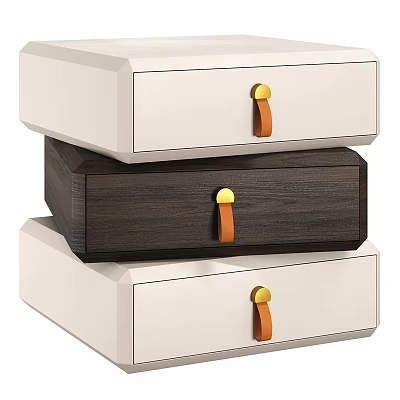 Modern Bedside Table Design With White And Dark Wood Drawers And Leather Handles 3d model