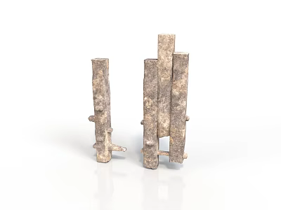 Abstract Metal Sculpture with Textured Surface and Irregular Long Strip Components on White Background 3d model