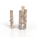 Abstract Metal Sculpture with Textured Surface and Irregular Long Strip Components on White Background
