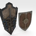 Two Wooden Sports Equipment Shields With Different Decorative Design Patterns 3d model