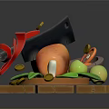 Sharp Knife On Wooden Cutting Board With Red Fruit Sliced Bowl And Gold Coins