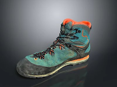 Turquoise Hiking Boots With Dark Gray Toe Orange Lining And Black Orange Laces 3d model