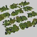 Detailed Microlandscape Design With Green Grass Bushes Flowers And Stones
