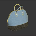 Two Tone Light Blue And Dark Gray Leather Handbag With Metal Rivet Handles