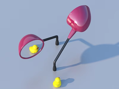 Pink Stand Mirror Household Item With Yellow Duck Reflection And Decor 3d model