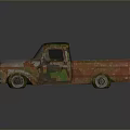 Rusty Vintage Truck With Green Red Rust On Old Exterior Body Surface