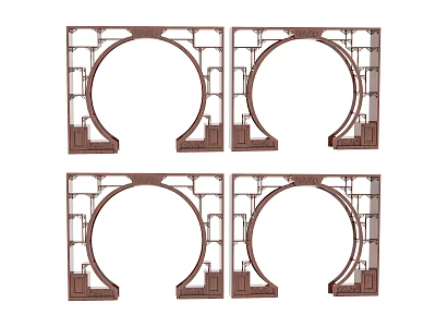 Traditional Wooden Arched Room Dividers With Multiple Decorative Panel Design 3d model