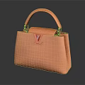 Orange Textured Leather Handbag With Top Handles And V Shaped Logo Design
