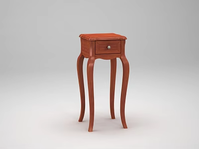 Classic Wooden Side Table with Single Drawer and Curved Legs Design 3d model