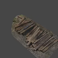 Vintage Car Wooden Components Lying On Ground With Weathered Surfaces And Various Lengths