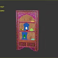 Wooden Cabinet With Open Shelves And Colorful Decorative Patterns Displaying Small Items