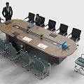Modern Office Conference Table With Black Chairs Documents Laptop And Potted Plant