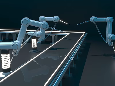 Intelligent Robotic Arms Performing Precision Work On Automated Industrial Production Line 3d model