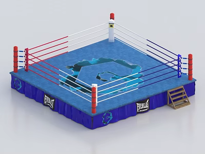 Professional Boxing Ring Sports Equipment With Ropes Brand Logo And Ladder 3d model
