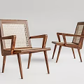 Modern Minimalist Accent Chair with Wooden Frame and Rattan Weave for Living Room Decor