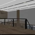 Modern Public Office Space With Open Workstations Computers Green Plants And Decorative Wall 3d model