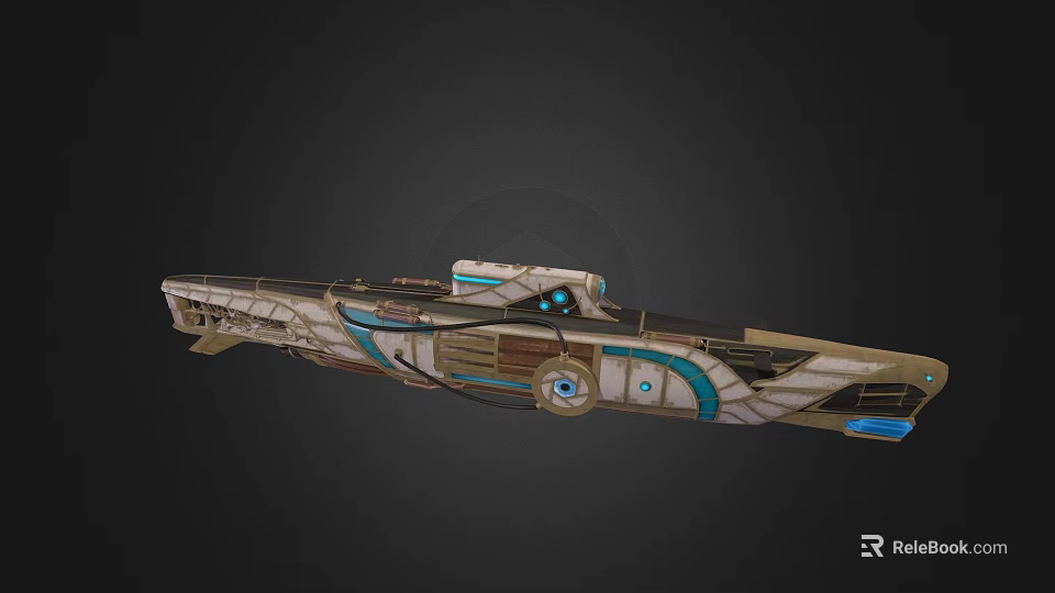 Futuristic Sci Fi Spaceship 3D Model With Metallic Structure And Blue Accents 3d model