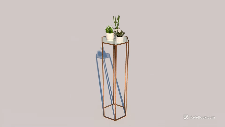Modern Bonsai Potted Plants On Metal Stand With White Pots And Sleek Design 3d model 