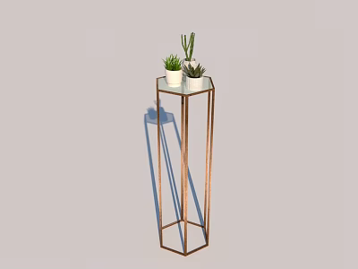 Modern Bonsai Potted Plants On Metal Stand With White Pots And Sleek Design 3d model