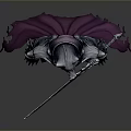 Wolf Headed Warrior in Dark Armor Holding Long Sword with Purple Cape