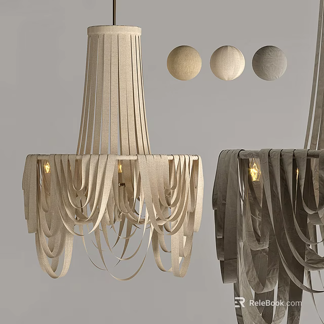 Modern Chandelier Featuring Draped Strips And Neutral Toned Round Spheres 3d model