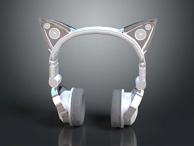 Stylish Silver Cat Ear Design Headphones With Soft Ear Cups And Adjustable Headband 3d model