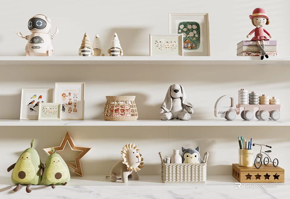 Adorable Decorative Ornament Set with Astronaut Figurines Frames Toys and Models for Shelf 3d model 