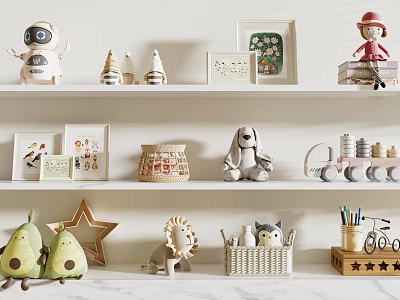 Adorable Decorative Ornament Set with Astronaut Figurines Frames Toys and Models for Shelf 3d model