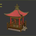Traditional Chinese Pavilion With Pink Curved Eaves Red Columns And Wooden Railings