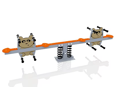 Children's Playground Seesaw With Cartoon Bear Seats Orange Beam And Spring Support 3d model