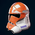 Orange And White Clone Trooper Helmet With Blue Accents And Ventilation Ports