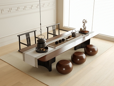 New Chinese Tatami Tea Table and Chair Tea Set Stool model