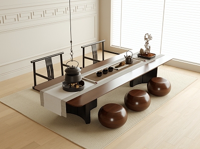 New Chinese Tatami Tea Table and Chair Tea Set Stool 3d model