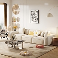 Modern Cream Style Home Living Room Cream Home Living Room 3d model