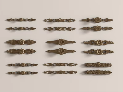 Ornate Metal Cabinet Handles Featuring Various Intricate Designs and Patterns 3d model