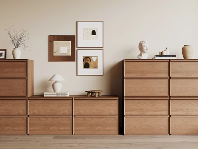 Modern Wooden Dressers With Decorative Paintings Table Lamp And Art Pieces 3d model