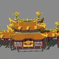 Traditional Ancient Chinese Architecture With Yellow Roof Red Pillars Dragon Ornaments And Multiple Eaves