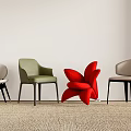 Modern Leisure Chairs In Green Red And Light Gray On Beige Carpet Against White Wall