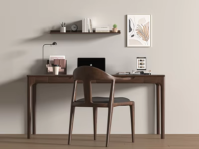 The ancient desk and chair solid wood computer desk and chair writing desk study desk and chair solid wood single chair computer decoration combination 3d model