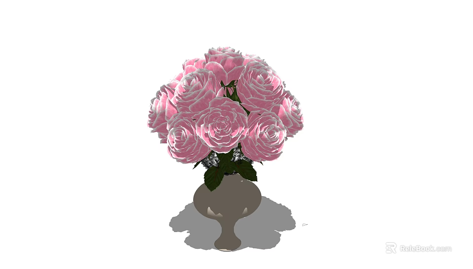 Elegant Pink Roses Arrangement In Ceramic Vase With Fresh Green Leaves 3d model 