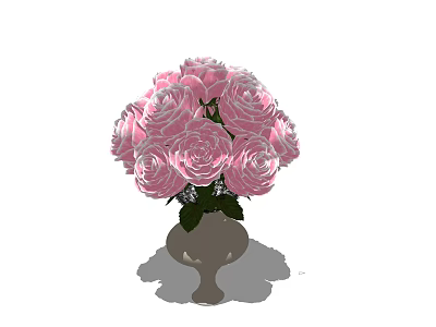 Elegant Pink Roses Arrangement In Ceramic Vase With Fresh Green Leaves 3d model